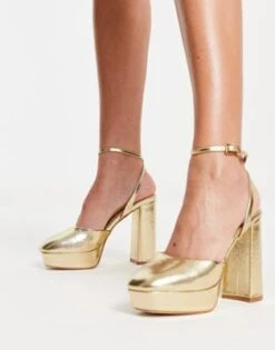 Miss Selfridge - Scarpe Con Tacco Largo E Punta Chiusa Color Oro