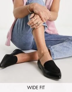 London Rebel Wide Fit - Mocassini Bassi A Punta Neri A Pianta Larga