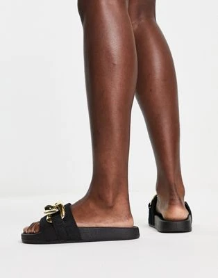 Glamorous Wide Fit - Sliders A Pianta Larga Nere Con Catenina - immagine 2