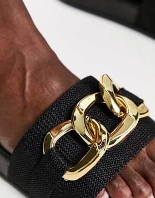 Glamorous Wide Fit - Sliders A Pianta Larga Nere Con Catenina - immagine 3