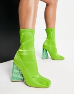 ASOS DESIGN - Edison - Stivaletti A Calza Con Tacco Triangolare Verdi
