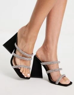 Glamorous - Sandali Con Tacco Neri Con Fascette Decorate