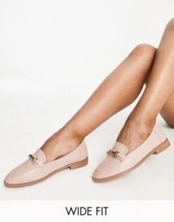 ASOS DESIGN - Verity - Mocassini Color Cipria A Pianta Larga Con Finiture