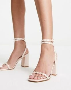 Be Mine - Naava - Sandali Con Tacco Largo Color Cipria Decorati Con Perle