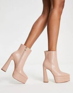 SIMMI London - Stivali Beige Effetto Coccodrillo Con Doppio Plateau