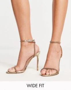 Simmi London - Samia - Sandali Effetto Nudo Oro Decorati A Pianta Larga