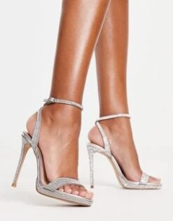 Steve Madden - Worldly-R - Sandali Argento Con Tacco E Strass