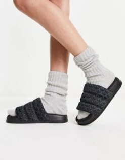 Adidas Originals - Adilette - Sliders Nere Con Suola Spessa