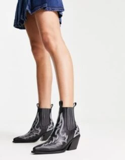 ASOS DESIGN - Stivaletti Stile Western Neri Con Cuciture A Contrasto