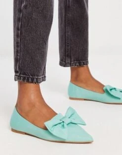 ASOS DESIGN - Lake - Ballerine A Punta Con Fiocco Blu Acqua