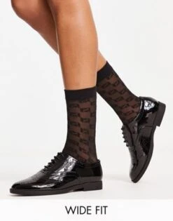 New Look - Wide Fit - Brogue Stringate Nere