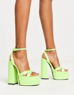 Glamorous - Sandali Con Tacco In Raso Lime Con Plateau