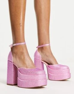 Steve Madden - Charlize - Scarpe Rosa Con Strass E Plateau
