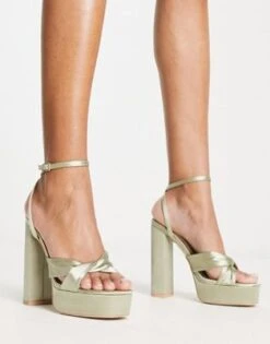 Be Mine - Margot - Sandali Con Tacco E Plateau In Raso Color Salvia