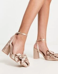 Be Mine - Vamikaa - Scarpe Con Tacco In Raso Color Cipria Con Fiocco