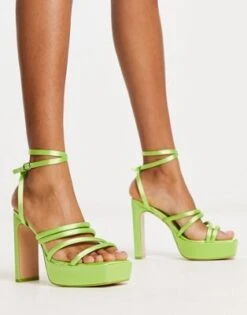 Public Desire - Viola - Sandali In Raso Verde Lime Con Plateau