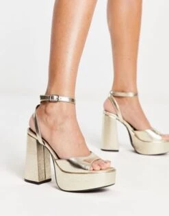 Bershka - Sandali Con Tacco E Plateau Oro