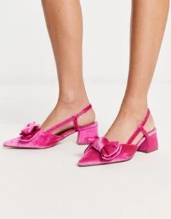 ASOS DESIGN - Saidi - Scarpe Con Tacco Medio In Velluto Rosa Con Fiocco E Cinturino Posteriore