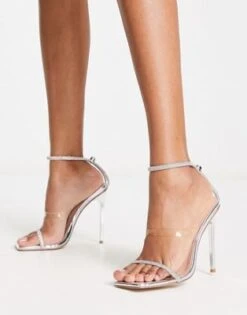 Simmi London - Sandali Con Tacco Argento Effetto Specchio Decorati