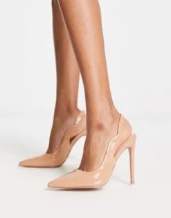 Simmi London - Corale - Scarpe Con Tacco In Vernice Color Pietra Con Cinturino Posteriore