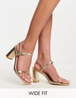 Simmi London Wide Fit - Calista - Sandali A Pianta Larga Con Tacco Largo Color Oro