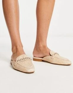 ASOS DESIGN - Motto - Sabot Bassi In Rafia Beige Con Catena