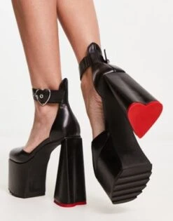 Lamoda - Rodeo - Scarpe Con Tacco E Plateau Nere Con Fibbia A Cuore