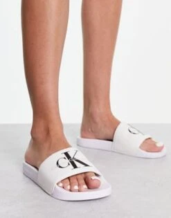 Calvin Klein Jeans - Sliders Bianche Con Logo A Monogramma
