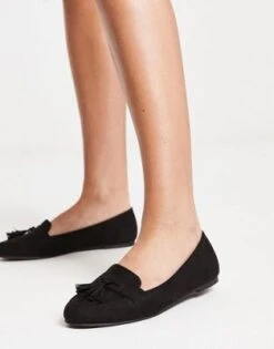 New Look - Mocassini Neri In Camoscio Sintetico Con Frange