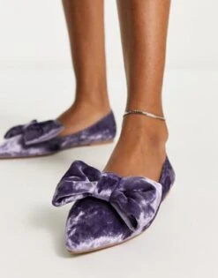 ASOS DESIGN - Lake - Ballerine A Punta In Velluto Lilla Con Fiocco