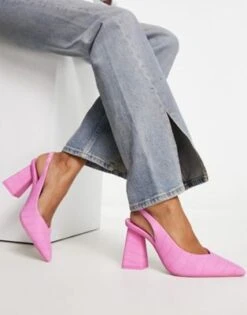 Stradivarius - Scarpe Con Tacco Medio Rosa Con Cinturino Posteriore