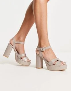 New Look - Scarpe Con Tacco Argento Lucide Con Punta Aperta