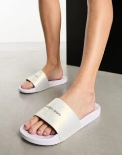 Calvin Klein Jeans - Sliders Bianche Perlate