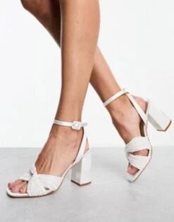 Be Mine - Snuggle - Sandali Da Sposa Plissé Con Tacco Largo Avorio