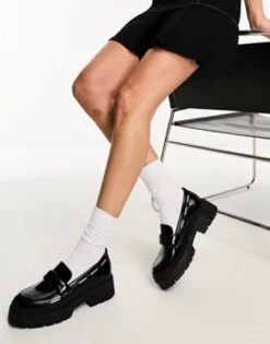 HUGO - Kris - Mocassini In Pelle Nera Con Suola Spessa E Logo Ripetuto