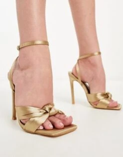 Public Desire - Ffion - Sandali Con Tacco In Raso Color Oro Con Fiocco -Public Desire Shop 204881547 3