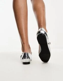 Glamorous Wide Fit - Scarpe Mary Jane Color Argento Metallizzato Con Cinturino Decorato -Public Desire Shop 204883492 3