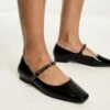 Glamorous Wide Fit - Scarpe Mary Jane A Pianta Larga Nere Di Vernice Con Cinturino Decorato
