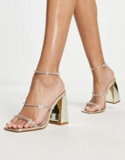 Simmi London - Inez - Sandali Dorati Con Tacco Largo Decorati