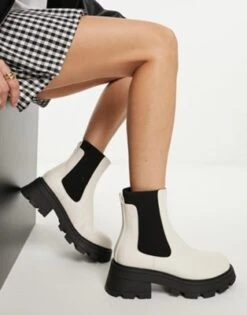 Schuh - Adaline - Stivaletti Chelsea Color écru Con Suola Spessa