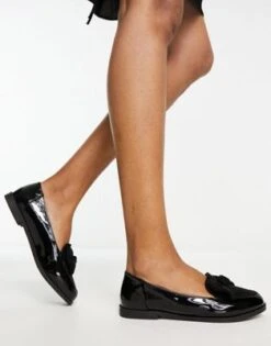 New Look - Mocassini In Vernice Neri Con Fiocco
