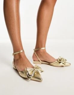 Be Mine - Milli - Scarpe Basse Da Sposa Oro Metallizzato Con Fiocco