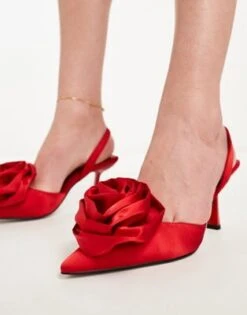 ASOS DESIGN - Sia - Scarpe Rosse Con Tacco Medio, Cinturino Posteriore E Fiore
