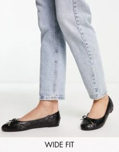 New Look Wide Fit - Ballerine A Pianta Larga Nere Trapuntate