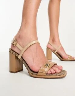 River Island - Sandali Beige Con Tacco Largo E Monogrammi