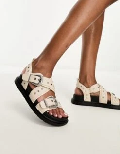 River Island - Sandali Bianchi Con Fibbie E Borchie