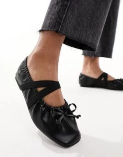 ASOS DESIGN - Los Angeles - Ballerine Arricciate Con Fascetta Elastica Nere Opache