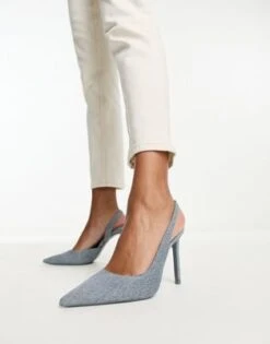 Stradivarius - Scarpe Con Tacco In Denim Blu Con Cinturino Posteriore