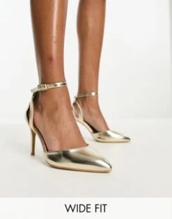 New Look Wide Fit - Scarpe Con Tacco A Spillo Oro Effetto Nudo A Pianta Larga