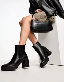 New Look - Stivaletti Chelsea Con Suola Spessa, Plateau E Tacco Neri